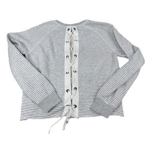 Abercrombie & Fitch Sweatshirt Womens XS Gray Striped Lace Up Back Long Sleeve